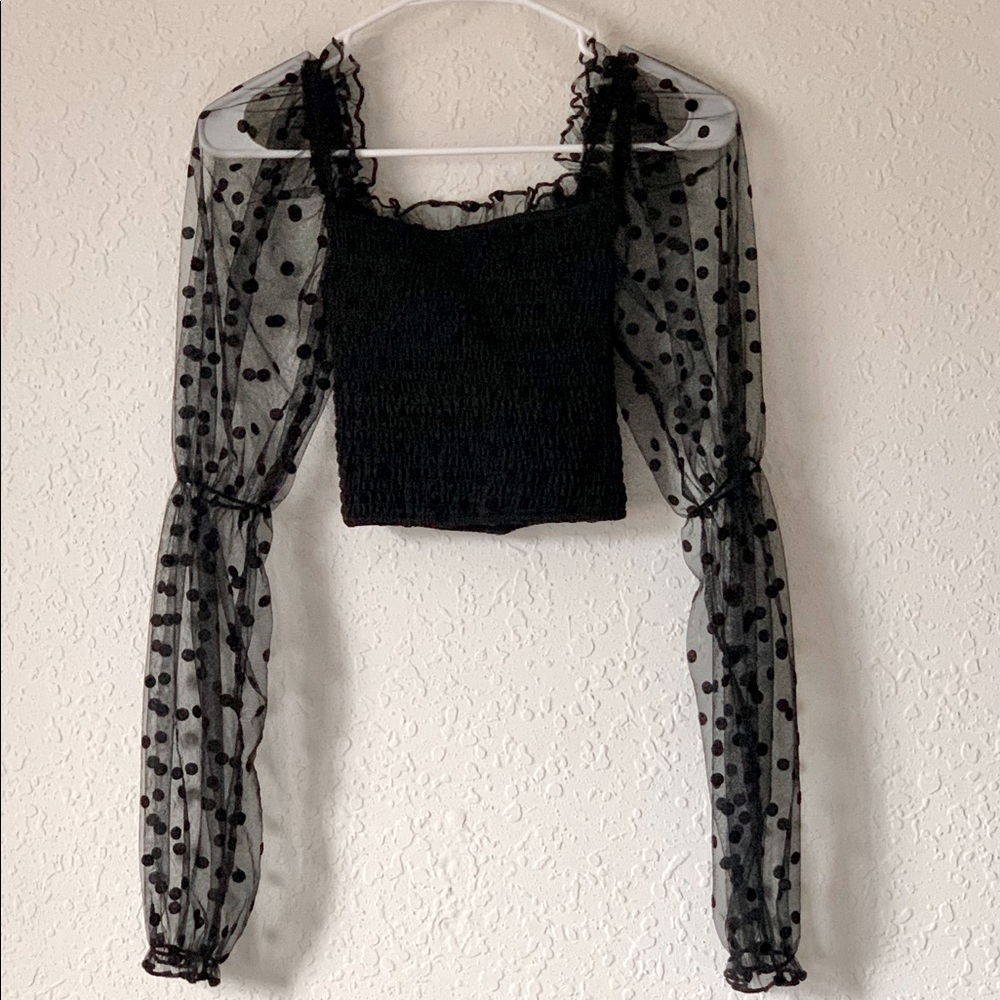 Parisian Black Mesh Polka Shirt